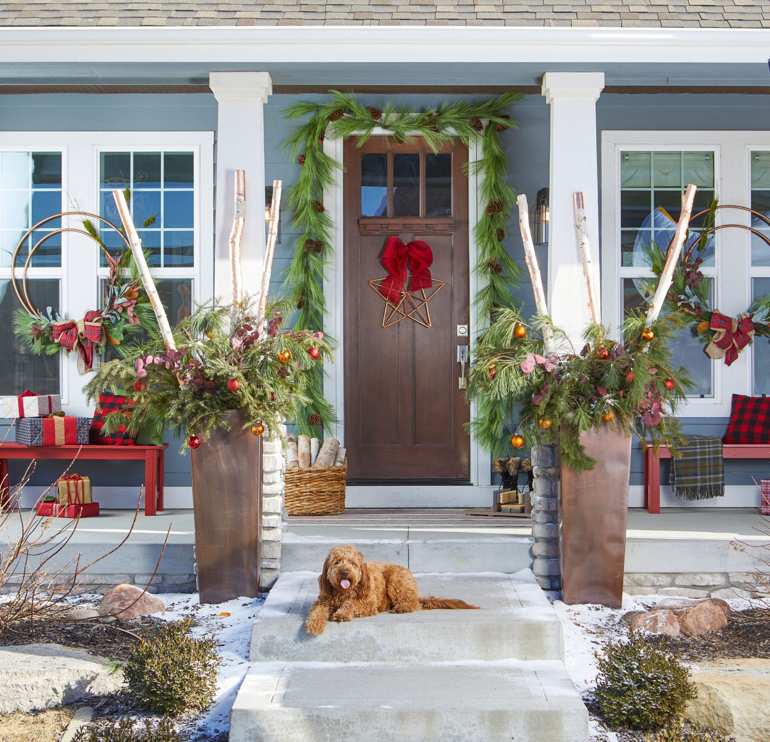 Symmetrical Farmhouse Porch Decorated for Christmas Symmetrical Farmhouse Porch Decorated for Christmas — Farmhouse Christmas Decor