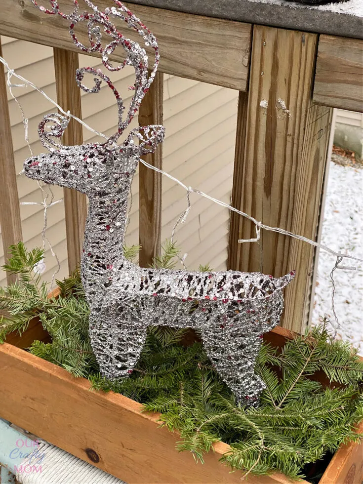 Sparkling Silver Glitter Reindeer in Evergreen Planter Sparkling Silver Glitter Reindeer in Evergreen Planter — Christmas Yard Decor