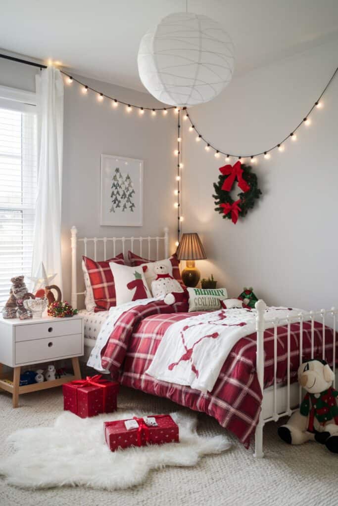 Traditional Red and White Plaid Christmas Bedroom Traditional Red and White Plaid Christmas Bedroom — Christmas Bedroom Decor