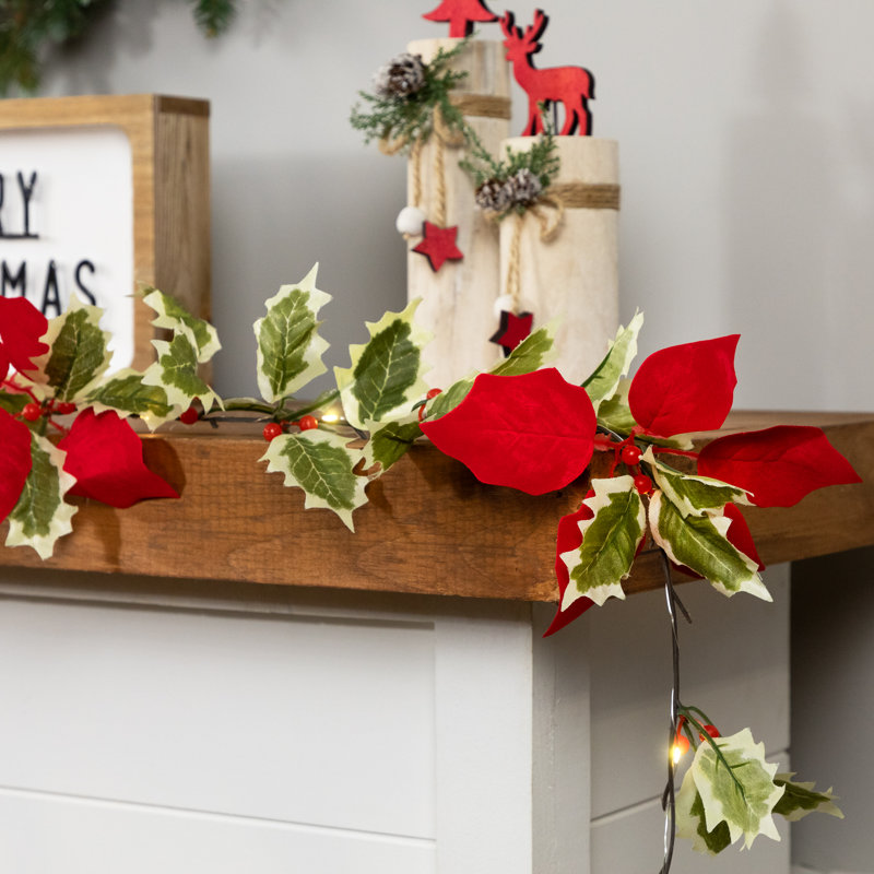 Poinsettia and Berry Garland with Integrated Lights Poinsettia and Berry Garland with Integrated Lights — Christmas Garland