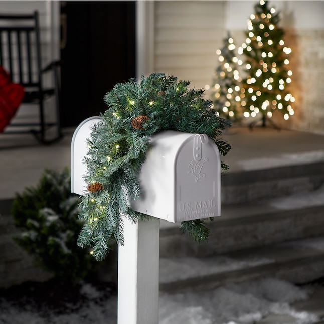 Mailbox Decorated with Lush Pine Garland and Warm LED Lights — Christmas Mailbox Decor