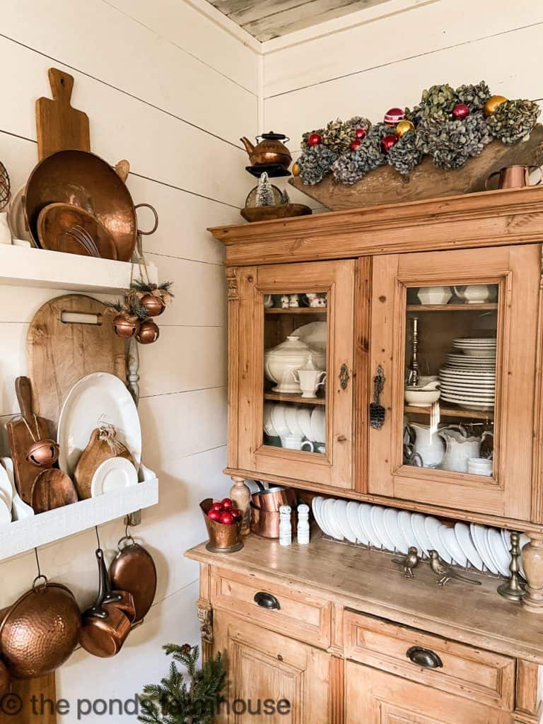 Farmhouse Kitchen Corner Hutch with Christmas Accents — Farmhouse Christmas Kitchen