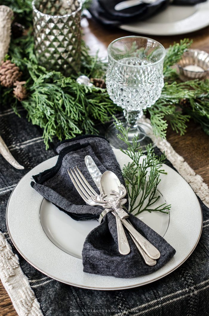 Antler Napkin Rings and Pine Garland for a Woodland Christmas Table Antler Napkin Rings and Pine Garland for a Woodland Christmas Table — Elegant Christmas Table Setting