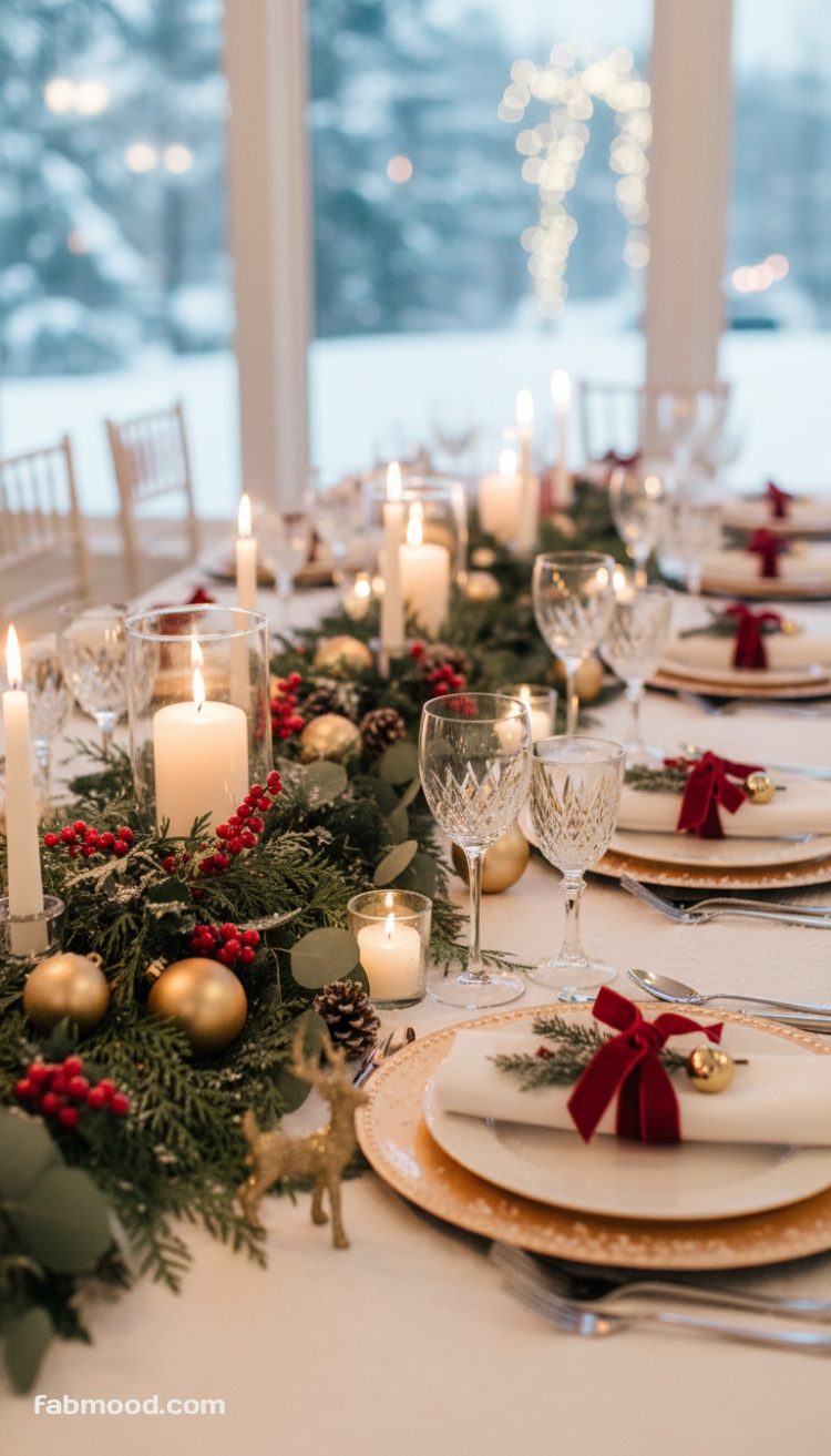 Classic Christmas Table Setting with Gold and Velvet Accents Classic Christmas Table Setting with Gold and Velvet Accents — Christmas Wedding Decor