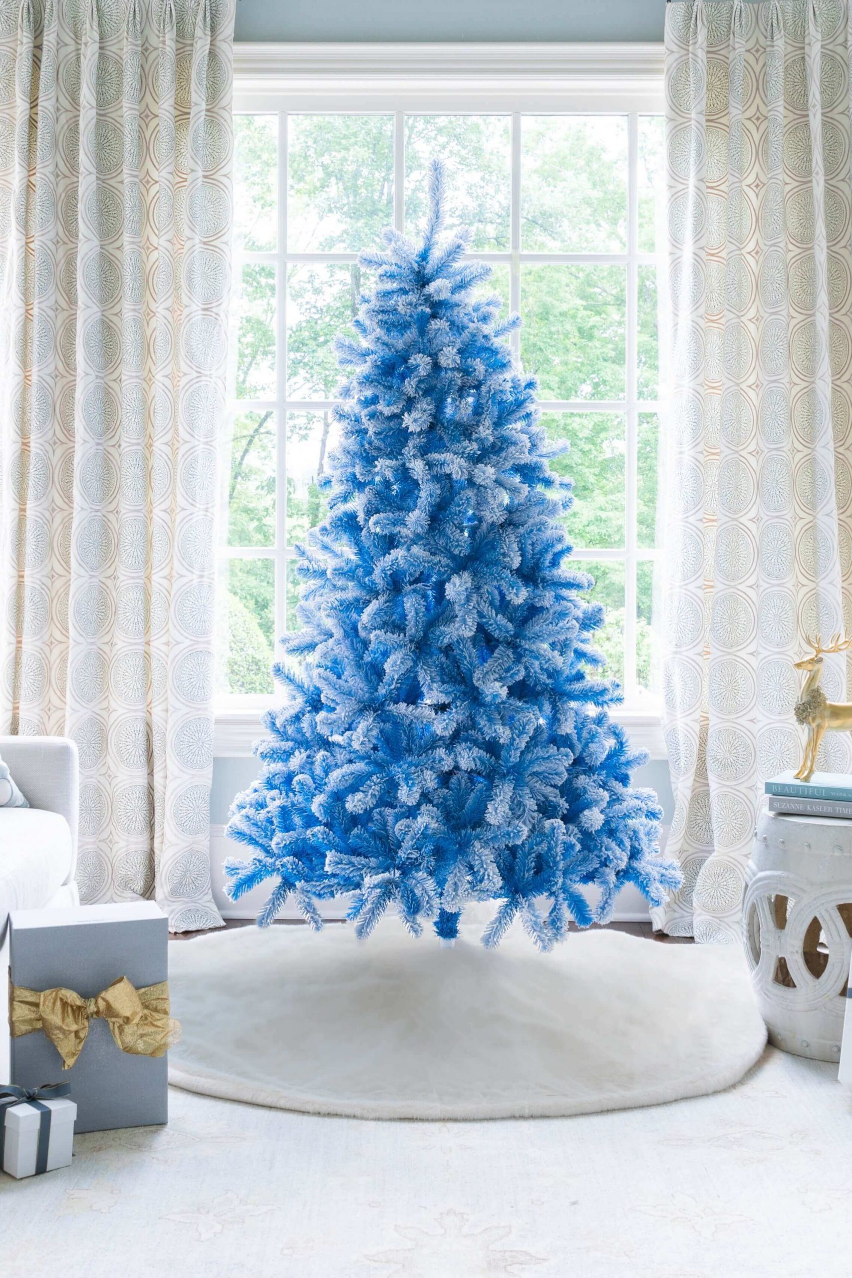 Bold Flocked Blue Artificial Christmas Tree Statement — Blue Christmas Decor