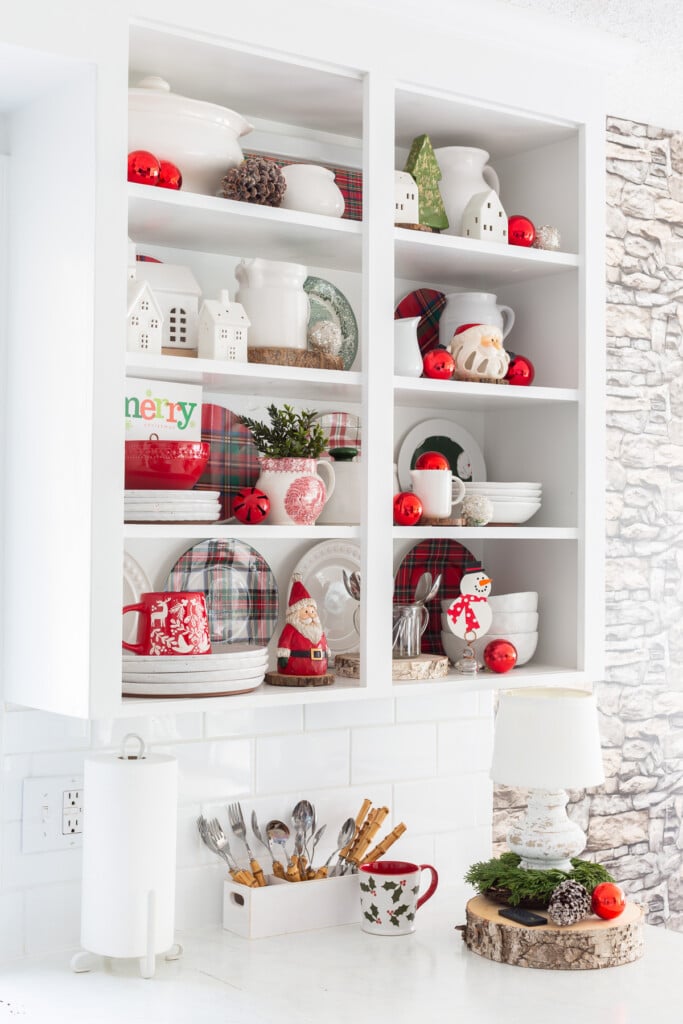 Farmhouse Visual Idea — Christmas Shelf Decor
