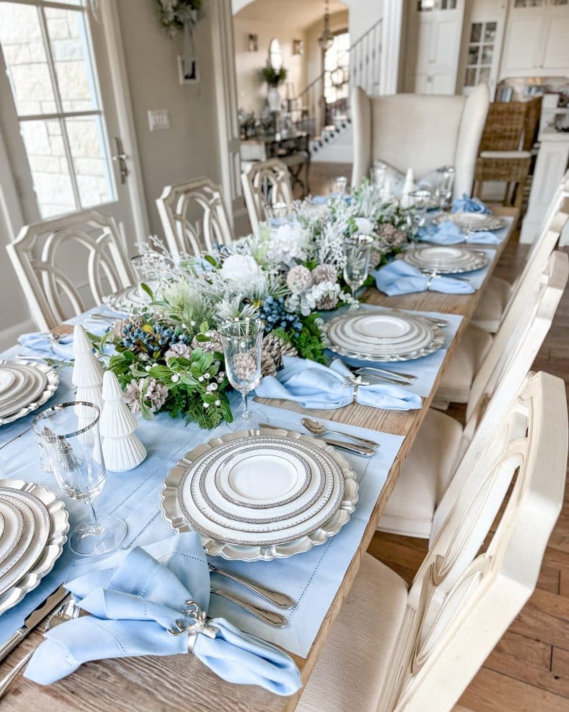 Serene Blue and Silver Christmas Dining Table — Christmas Table Setting