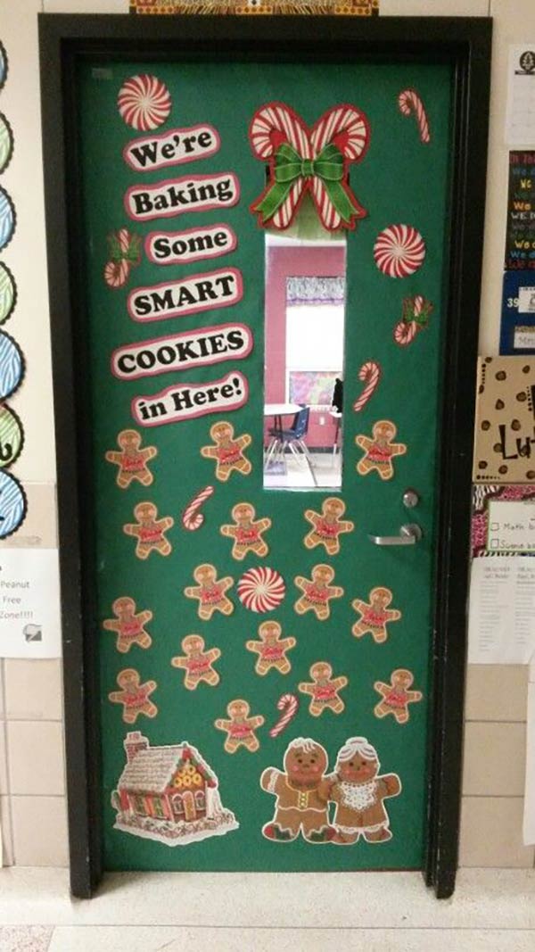 Gingerbread Village Door with Playful Text — Christmas Classroom Decor