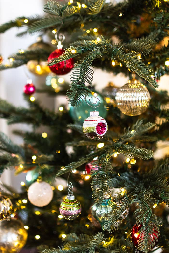 Sparkling Mercury Glass Ornaments on a Tree — Vintage Christmas Decor