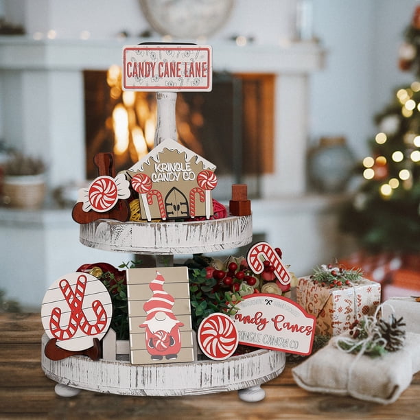 Farmhouse Christmas Tiered Tray with Gingerbread and Gnome