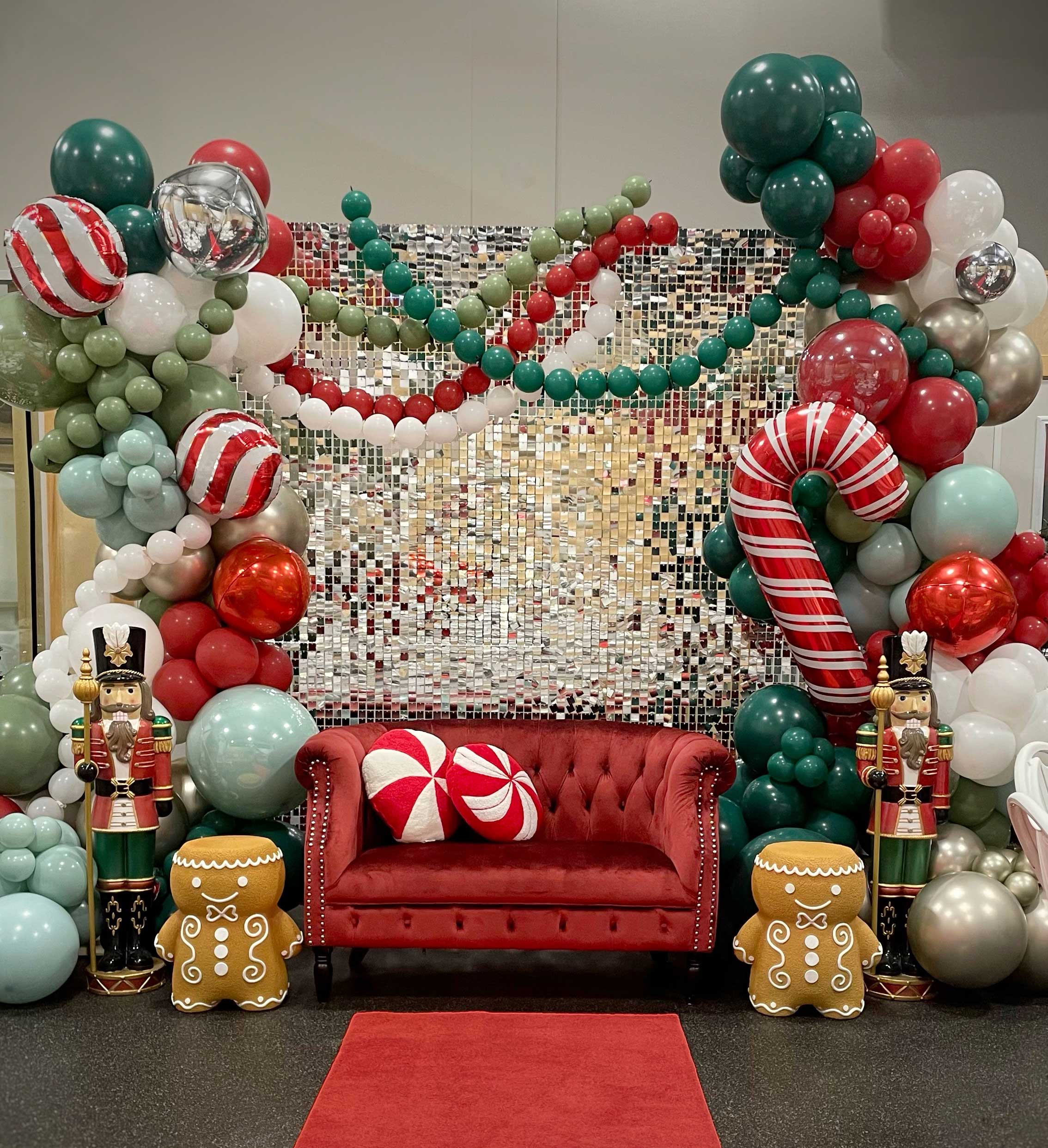 Vibrant Sequin Wall and Balloon Arch Photo Booth Backdrop Vibrant Sequin Wall and Balloon Arch Photo Booth Backdrop — Christmas Party Backdrop