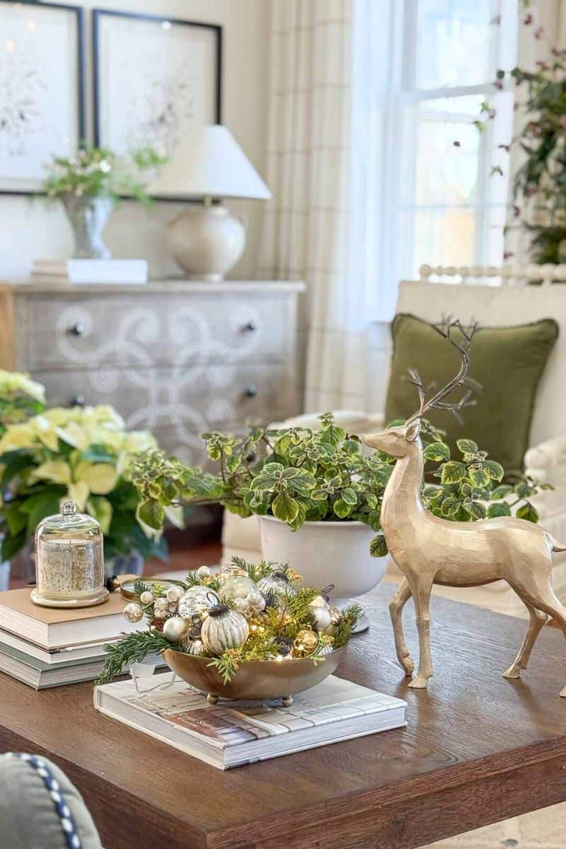 Festive Vignette with Ornaments and Greenery Festive Vignette with Ornaments and Greenery — Christmas Coffee Table Decor