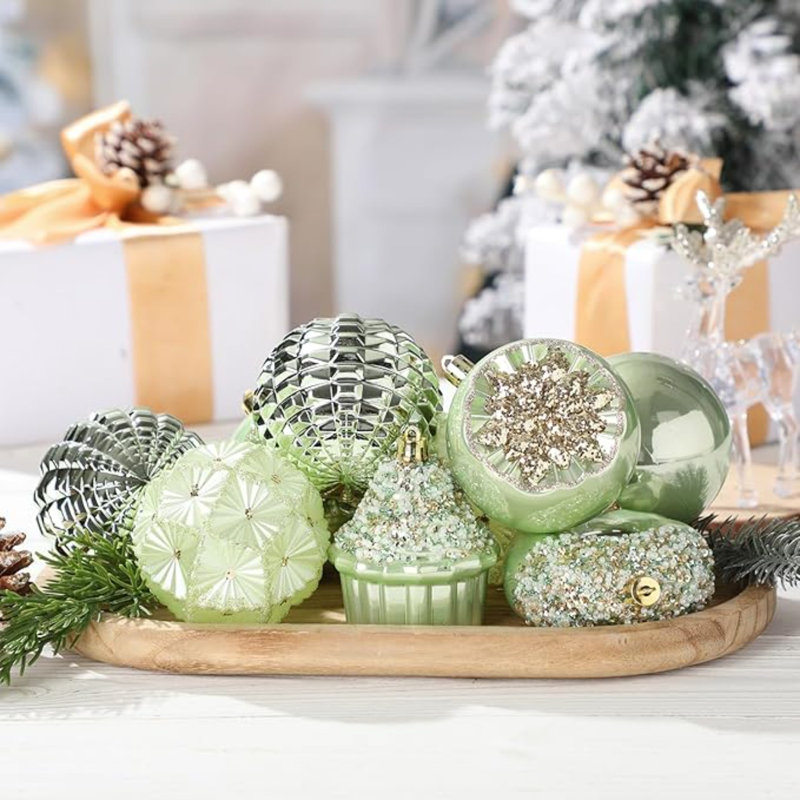 Assortment of Sage Green Christmas Ornaments — Sage Green Christmas Decor