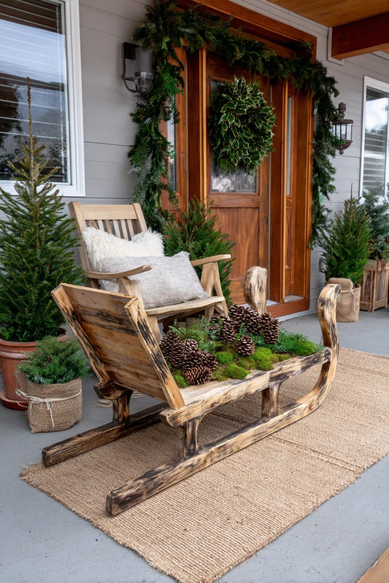 Rustic Sled Planter for a Natural Christmas Porch Rustic Sled Planter for a Natural Christmas Porch — Small Christmas Porch