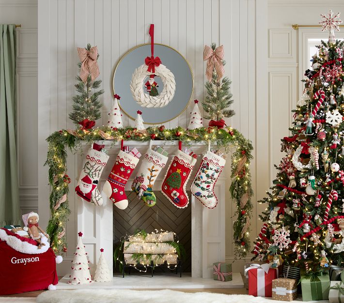Cozy Traditional Living Room with Candy Cane Ornament Accents — Candy Cane Christmas Tree