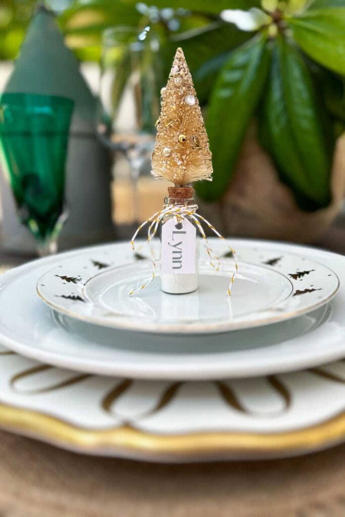 Whimsical Miniature Tree in Bottle Place Card Holder Whimsical Miniature Tree in Bottle Place Card Holder — Christmas Place Cards