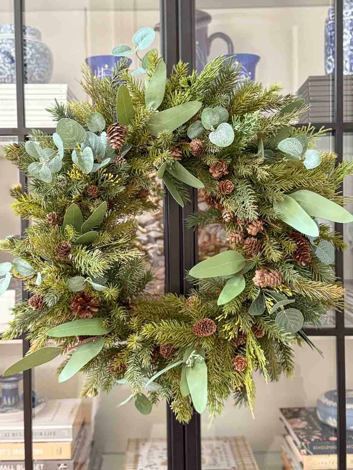 Understated Natural Wreath with Eucalyptus and Pinecones Understated Natural Wreath with Eucalyptus and Pinecones — Christmas Wreath