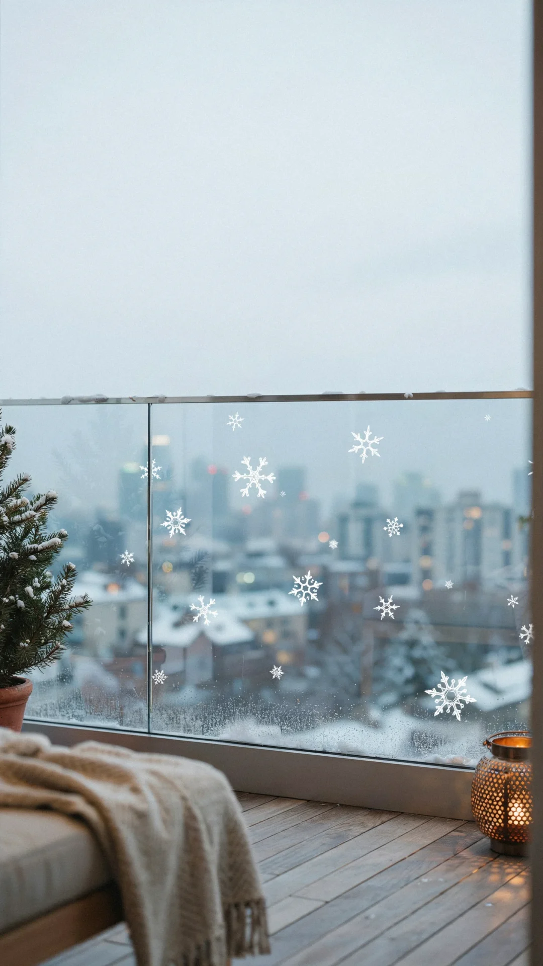 Minimalist Balcony with Snowy View and Subtle Decor Minimalist Balcony with Snowy View and Subtle Decor — Christmas Balcony Decor