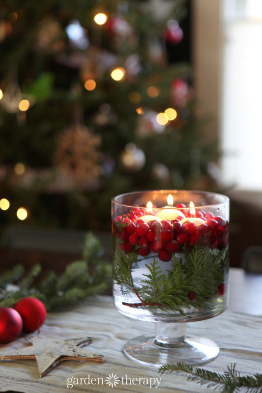 Simple Cranberry and Candle Centerpiece Simple Cranberry and Candle Centerpiece — Simple Christmas Decor