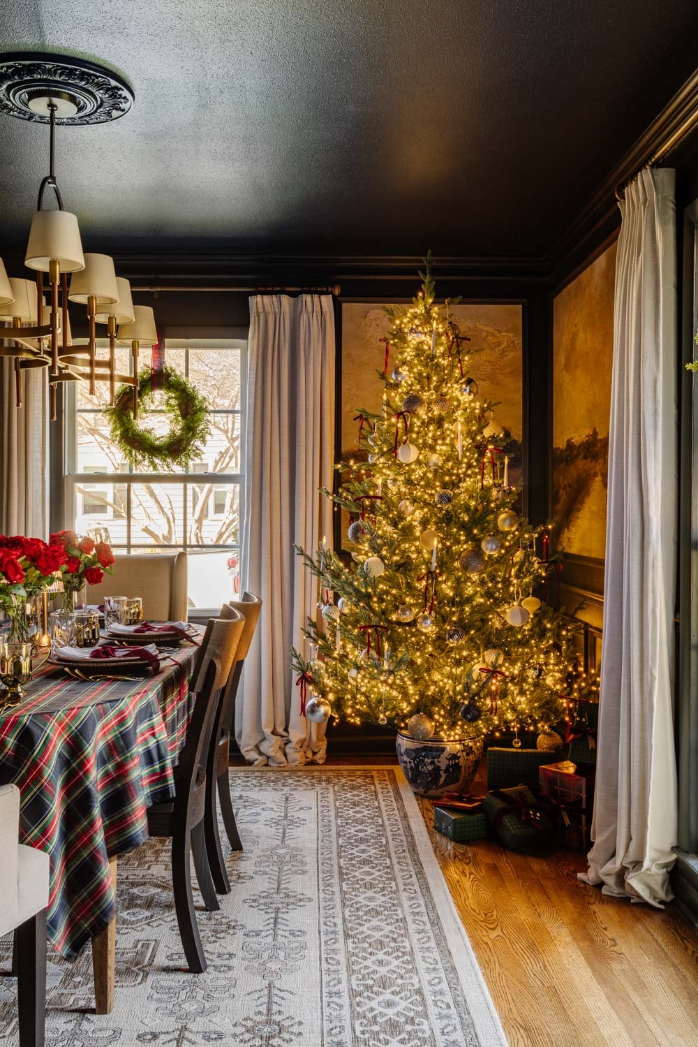 Festive Dining Room with a Lit Christmas Tree — Cozy Christmas Decor