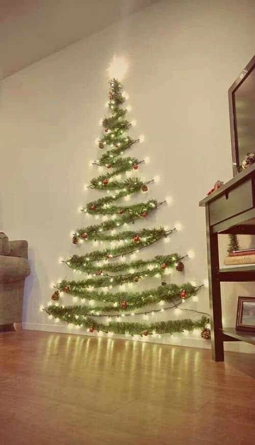 Garland and LED Lights Wall Christmas Tree Garland and LED Lights Wall Christmas Tree