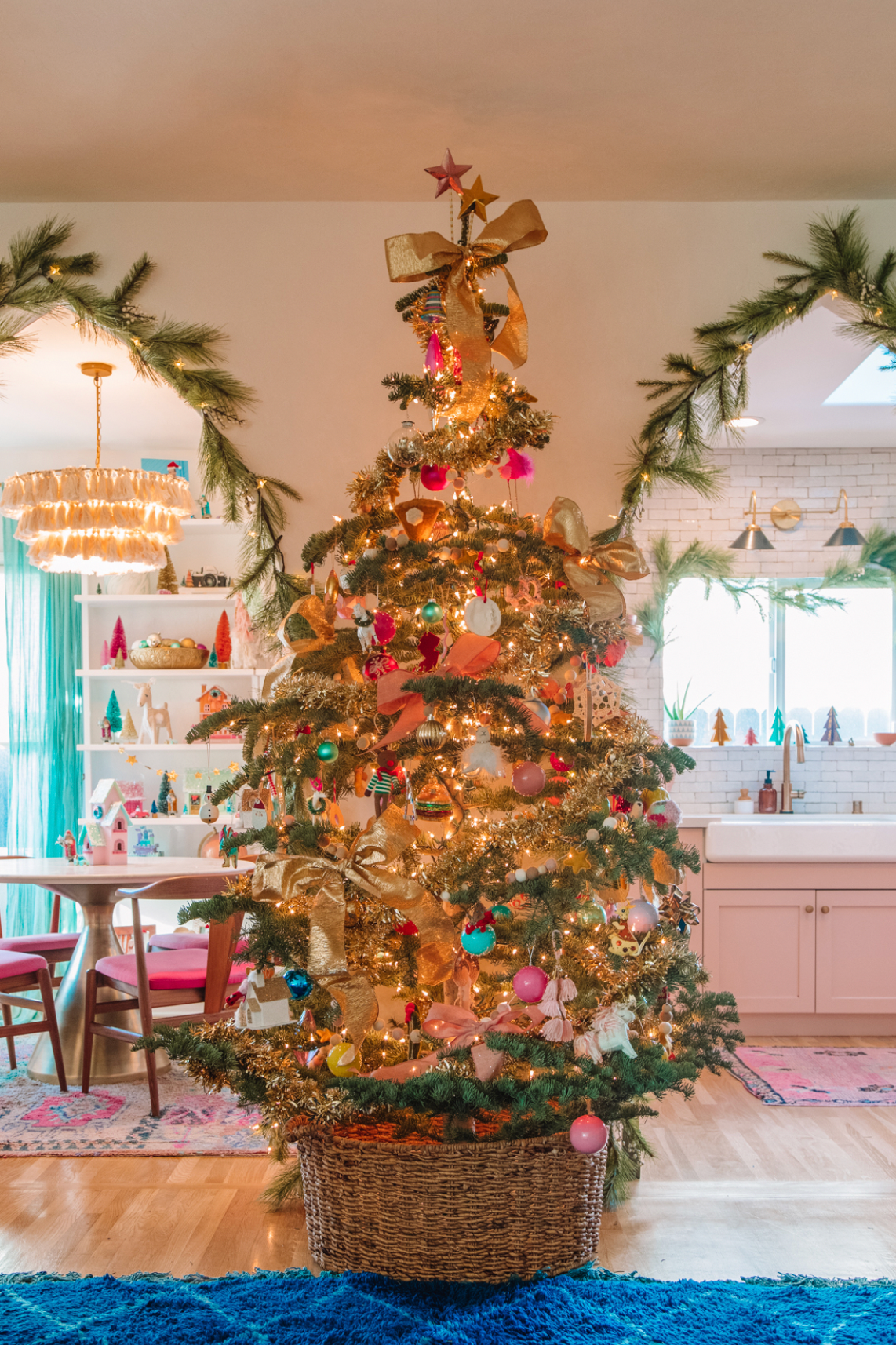 Eclectic Boho Christmas Tree with Colorful Baubles and Ribbons — Boho Christmas Decor