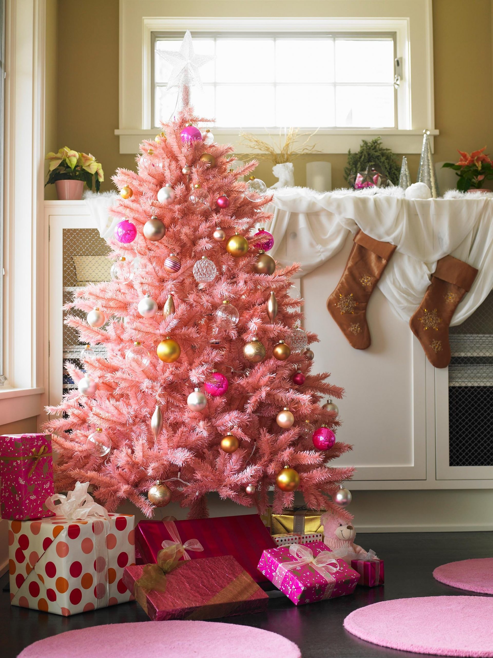 Vibrant Barbiecore Pink Tree with Gold and Silver Accents Vibrant Barbiecore Pink Tree with Gold and Silver Accents — Pink and Gold Christmas Tree