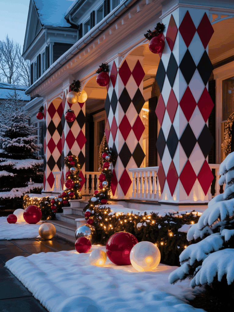 Traditional Christmas Facade with Diamond Light Patterns Traditional Christmas Facade with Diamond Light Patterns — Christmas Light Display Ideas