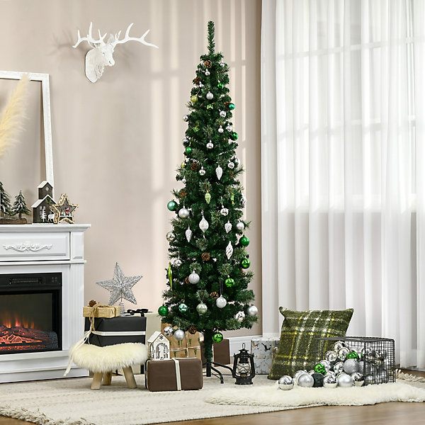 Minimalist Slim Tree with Pine Cone Decorations — Slim Christmas Tree Decor