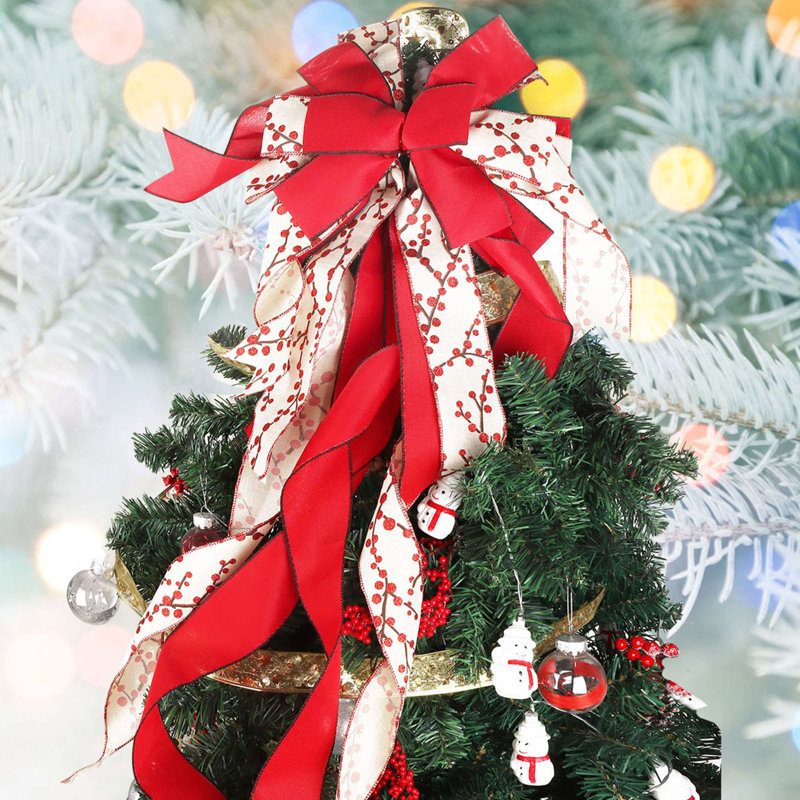 Oversized Red and Cream Ribbon as a Tree Topper Oversized Red and Cream Ribbon as a Tree Topper — Christmas Tree Ribbon