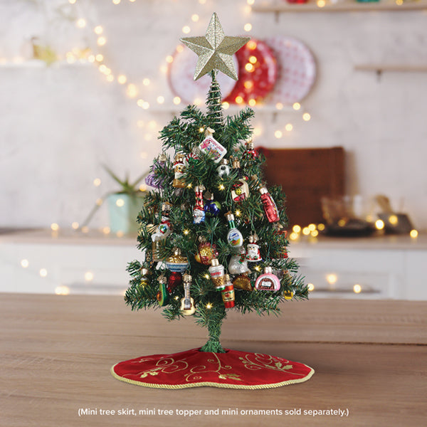 Pre-Lit Tree with Miniature Ornaments and Embroidered Tree Skirt — Small Christmas Tree Decor