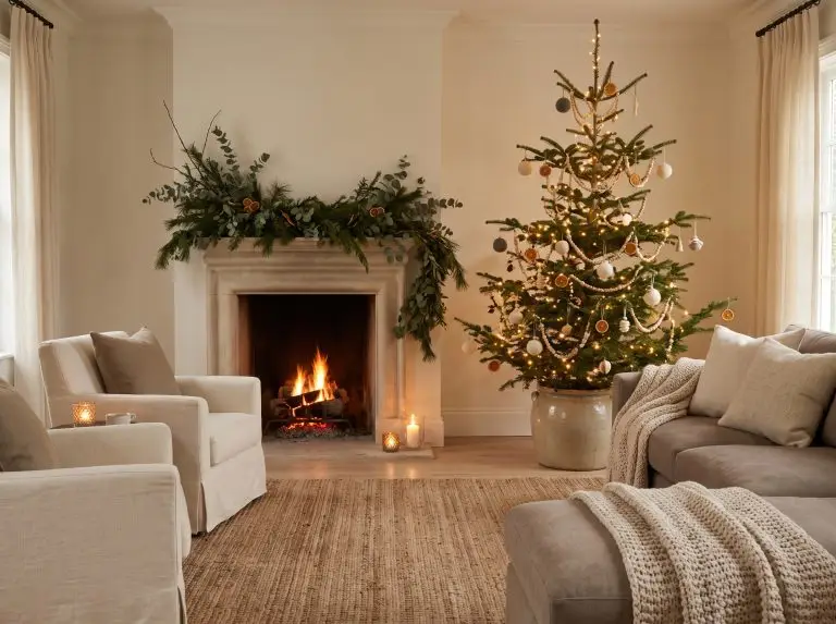 Cozy Comfort: Earthy Tones and Fireplace Ambiance — Christmas Tree Trends