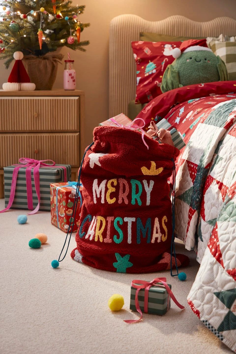 Large 'Merry Christmas' Sack with Wrapped Gifts — Kids Bedroom Christmas Decor