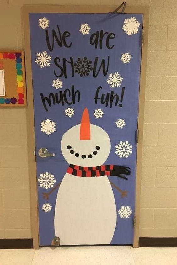 Snowman Door Decoration with a Playful Message — Christmas Classroom Decor