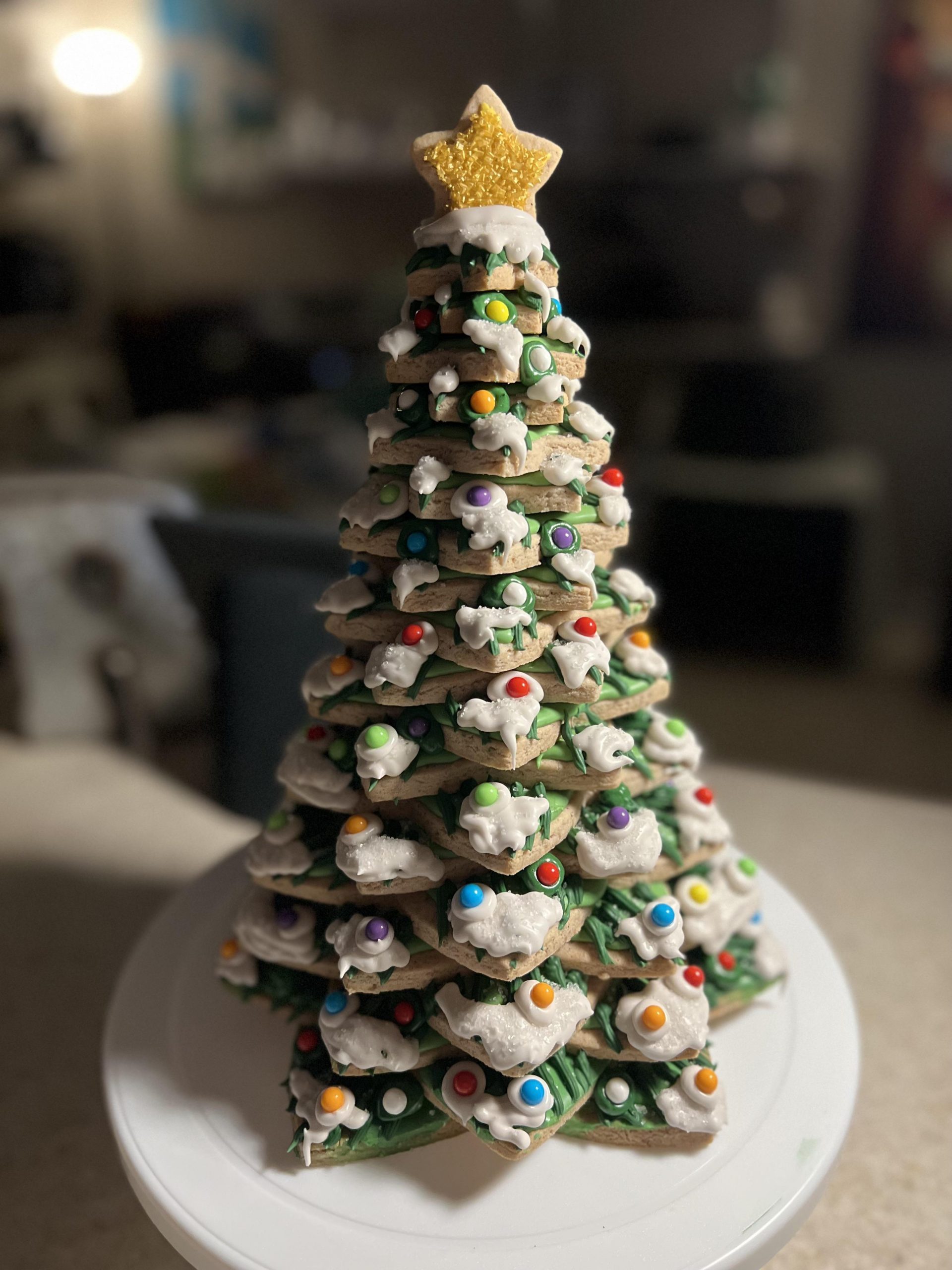 A Tall Stacked Gingerbread Cookie Tree with Candy Ornaments A Tall Stacked Gingerbread Cookie Tree with Candy Ornaments — Gingerbread Christmas Tree