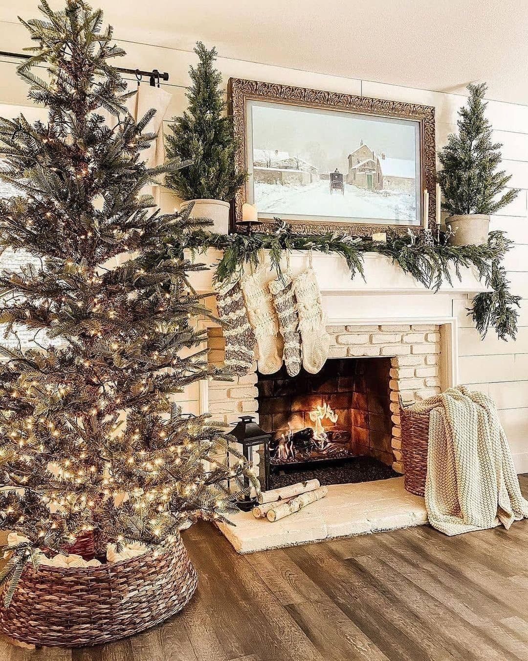 Cozy Farmhouse Tree by a Brick Fireplace — Rustic Christmas Tree