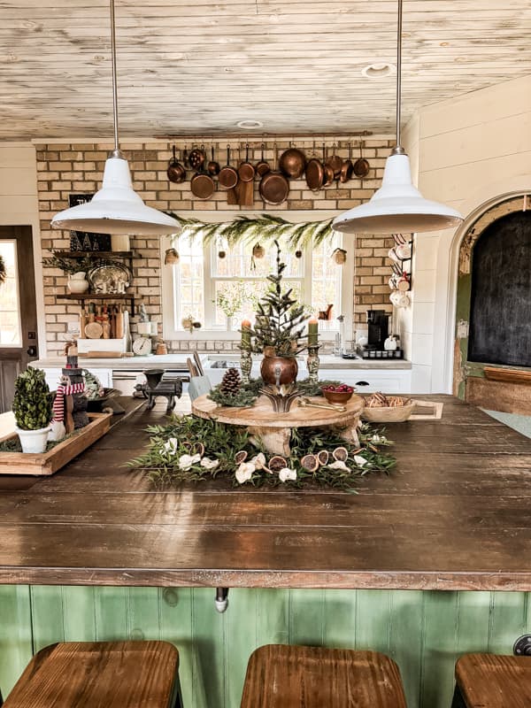 Rustic Farmhouse Kitchen Island with Christmas Centerpiece — Farmhouse Christmas Kitchen