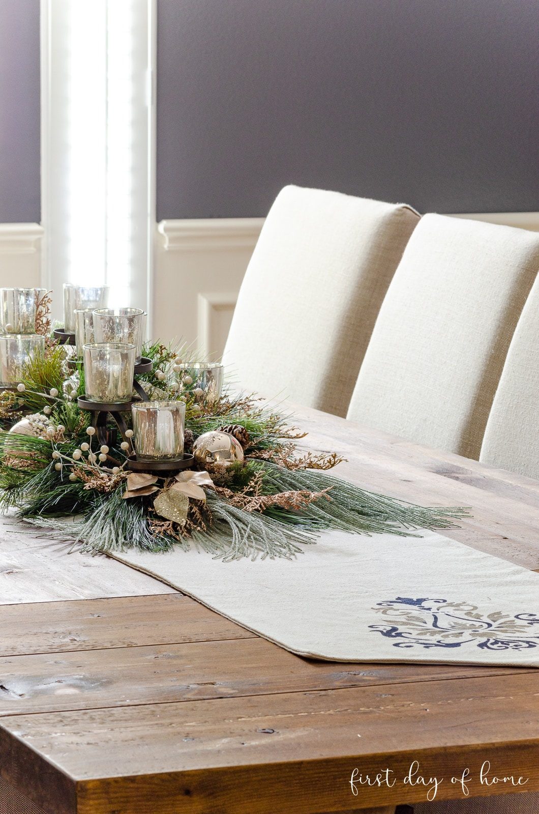 Traditional Mercury Glass Candle Holder Centerpiece Traditional Mercury Glass Candle Holder Centerpiece — Simple Christmas Centerpiece