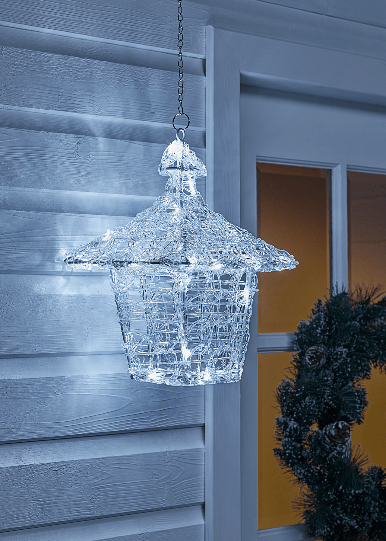 Modern Acrylic House-Shaped Lantern with White LED Lights — Christmas Porch Lanterns