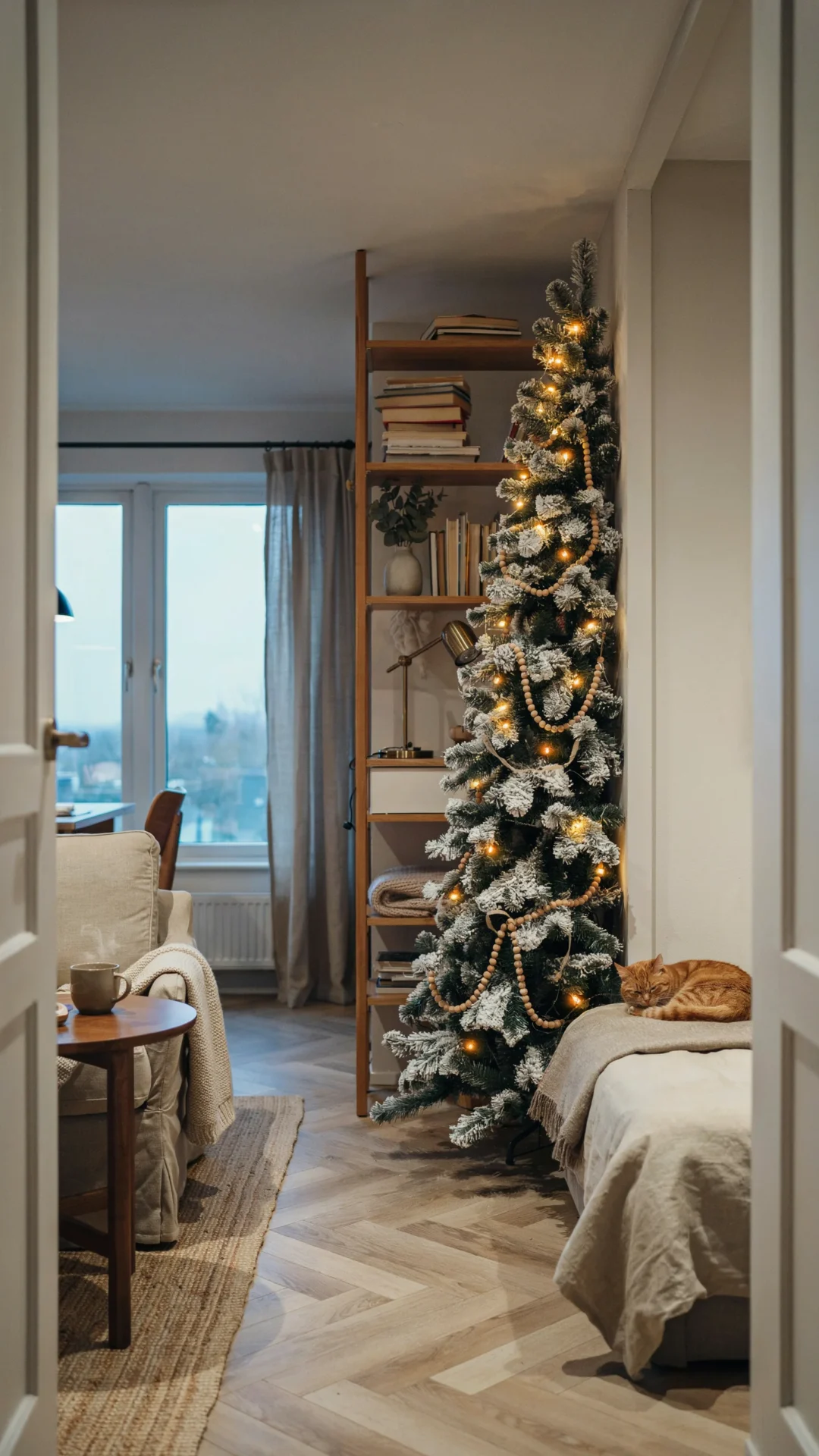 Scandinavian Tall Christmas Tree Focal Point — Christmas Apartment Decor