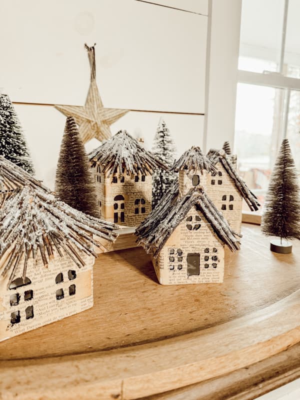 Countertop Unique Boho Christmas Village Made from Book Pages — Christmas Village Display