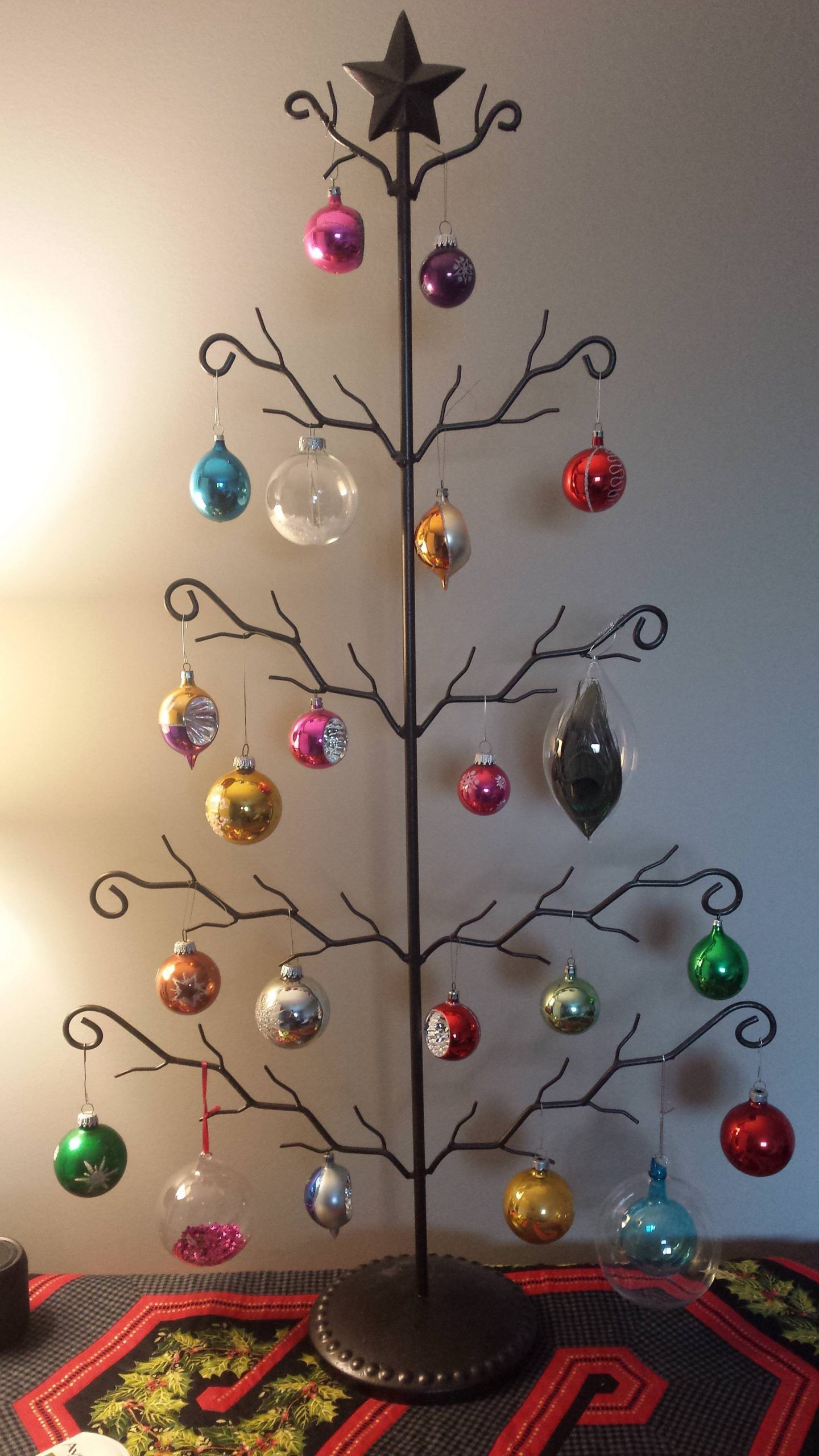 Black Wrought Iron Ornament Display Tree with Colorful Glass Baubles Black Wrought Iron Ornament Display Tree with Colorful Glass Baubles — Ornament Christmas Tree