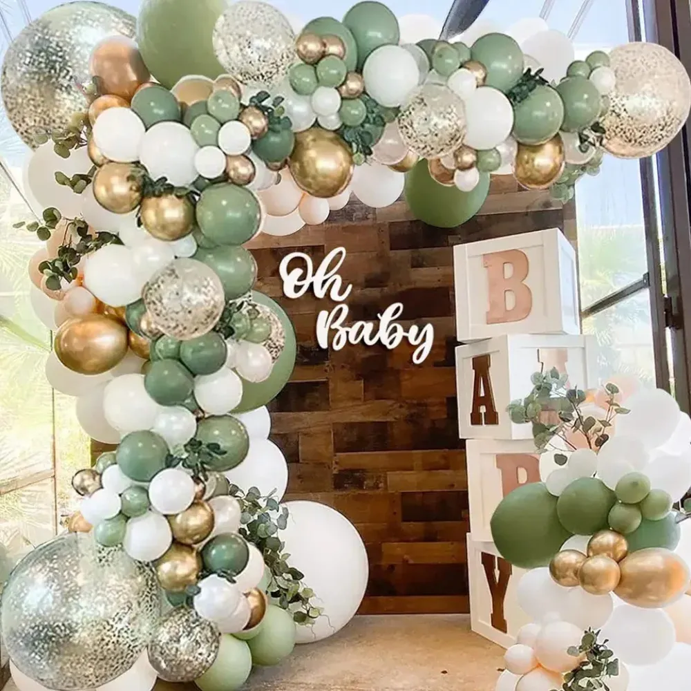 Elegant Olive Green and Gold Balloon Garland Arch — Christmas Balloon Garland