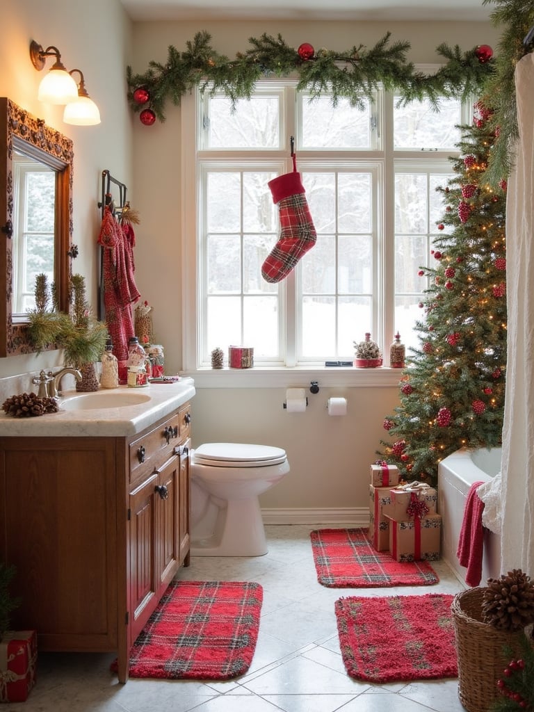 Traditional Bathroom Adorned with Full Christmas Decor — Christmas Bathroom Decor