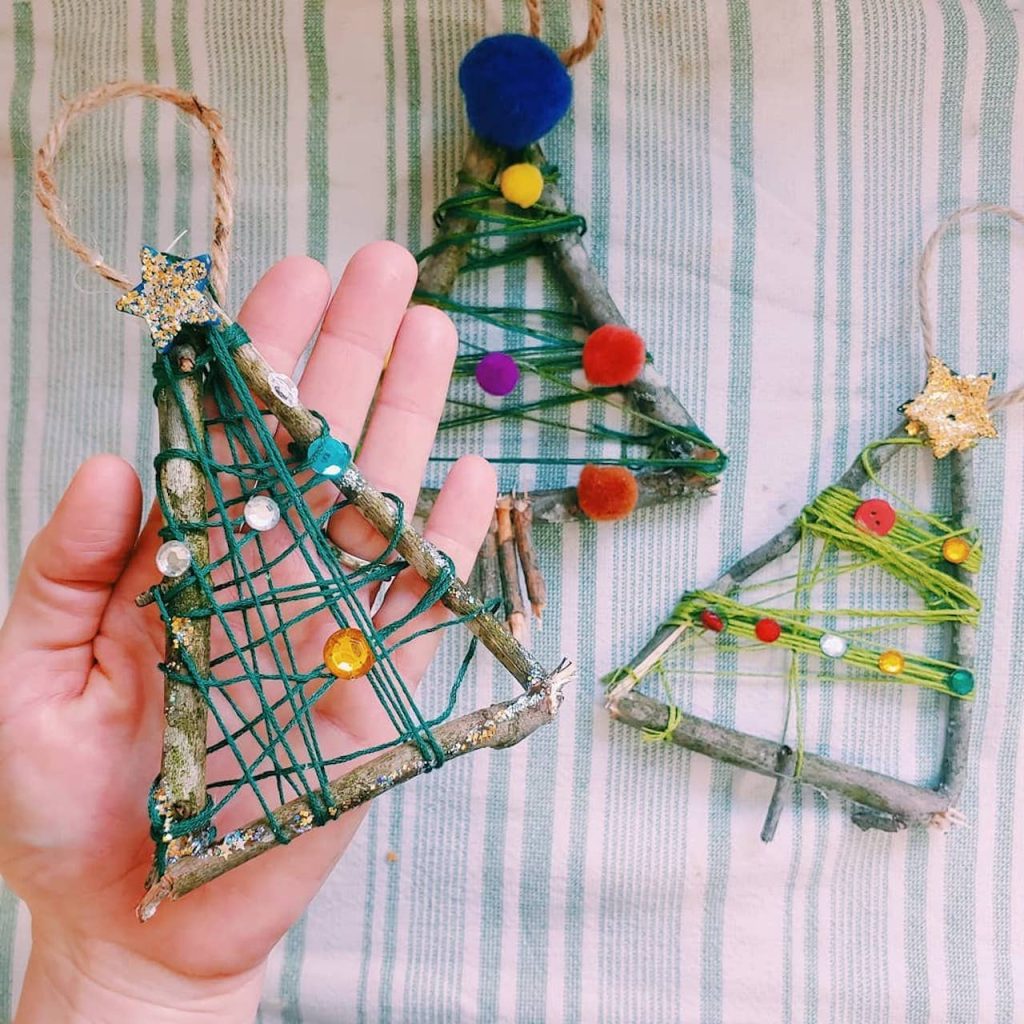 Twig and Yarn Christmas Tree Ornaments — Christmas Crafts for Kids