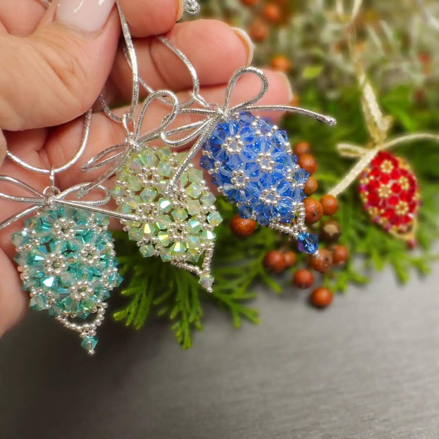 Elegant Beaded Teardrop Ornaments with Crystal Accents Elegant Beaded Teardrop Ornaments with Crystal Accents — DIY Christmas Ornaments