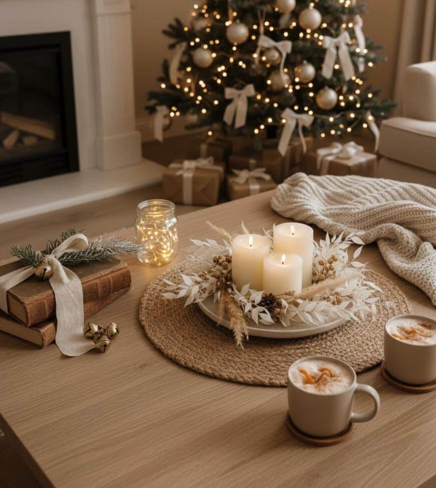 Cozy Neutral Coffee Table with Dried Botanicals Cozy Neutral Coffee Table with Dried Botanicals — Christmas Coffee Table Decor
