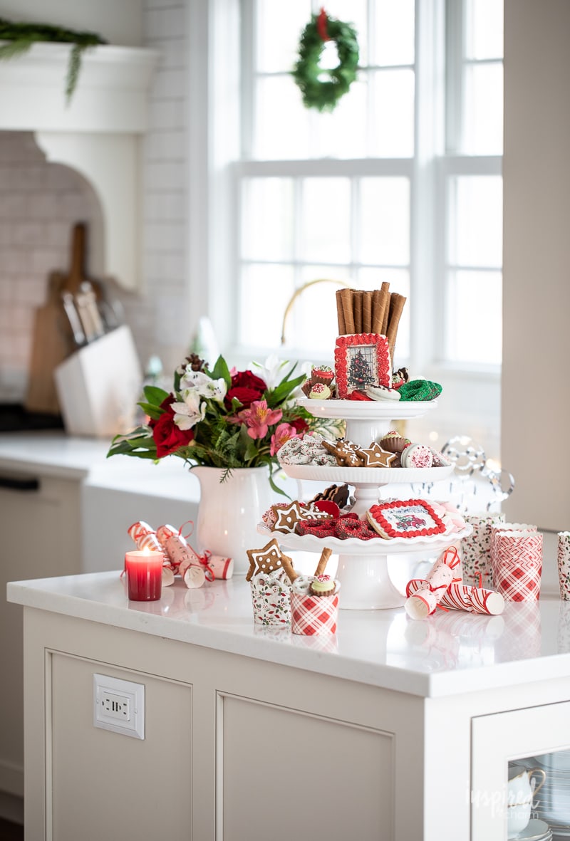 Kitchen Island Tiered Display of Christmas Cookies and Treats Kitchen Island Tiered Display of Christmas Cookies and Treats — Christmas Kitchen Decor