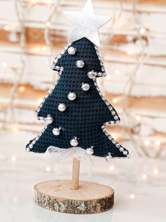 DIY Rustic Fabric Tree with Silver Bells DIY Rustic Fabric Tree with Silver Bells — Tabletop Christmas Tree Decor