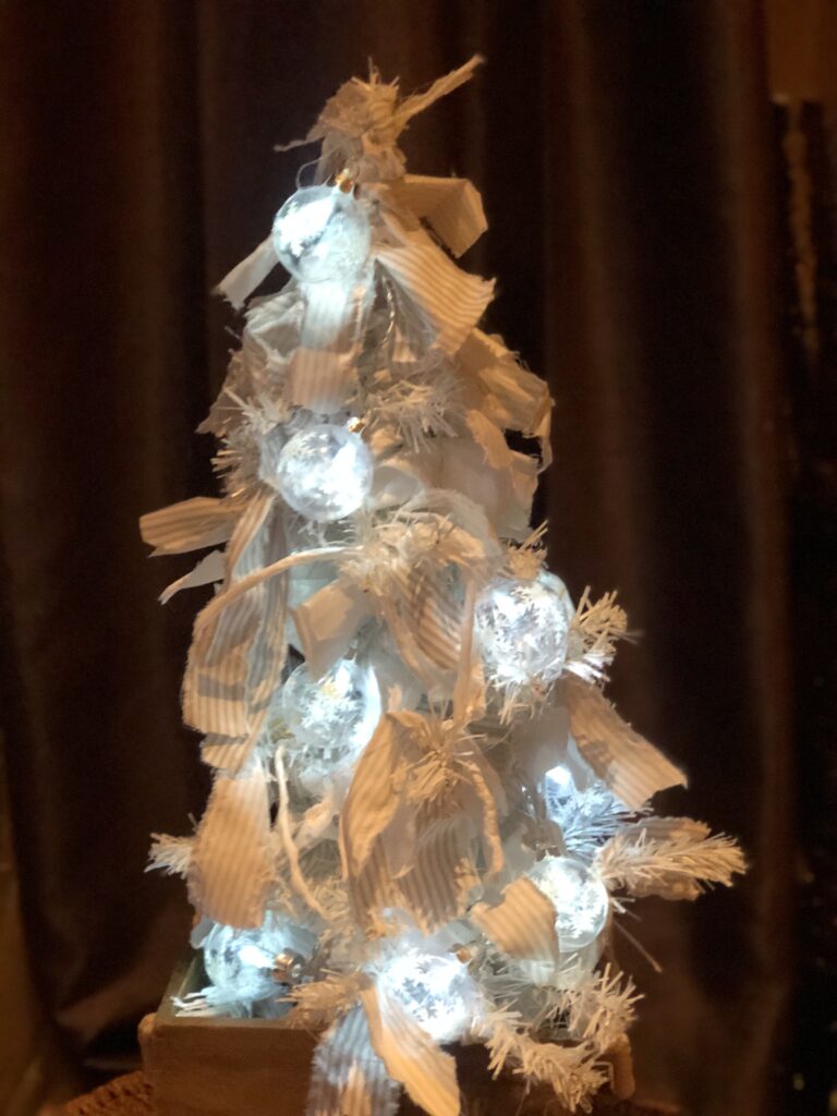 Ethereal White Fabric Christmas Tree with Glowing Ornaments — Dollar Tree Christmas Decor